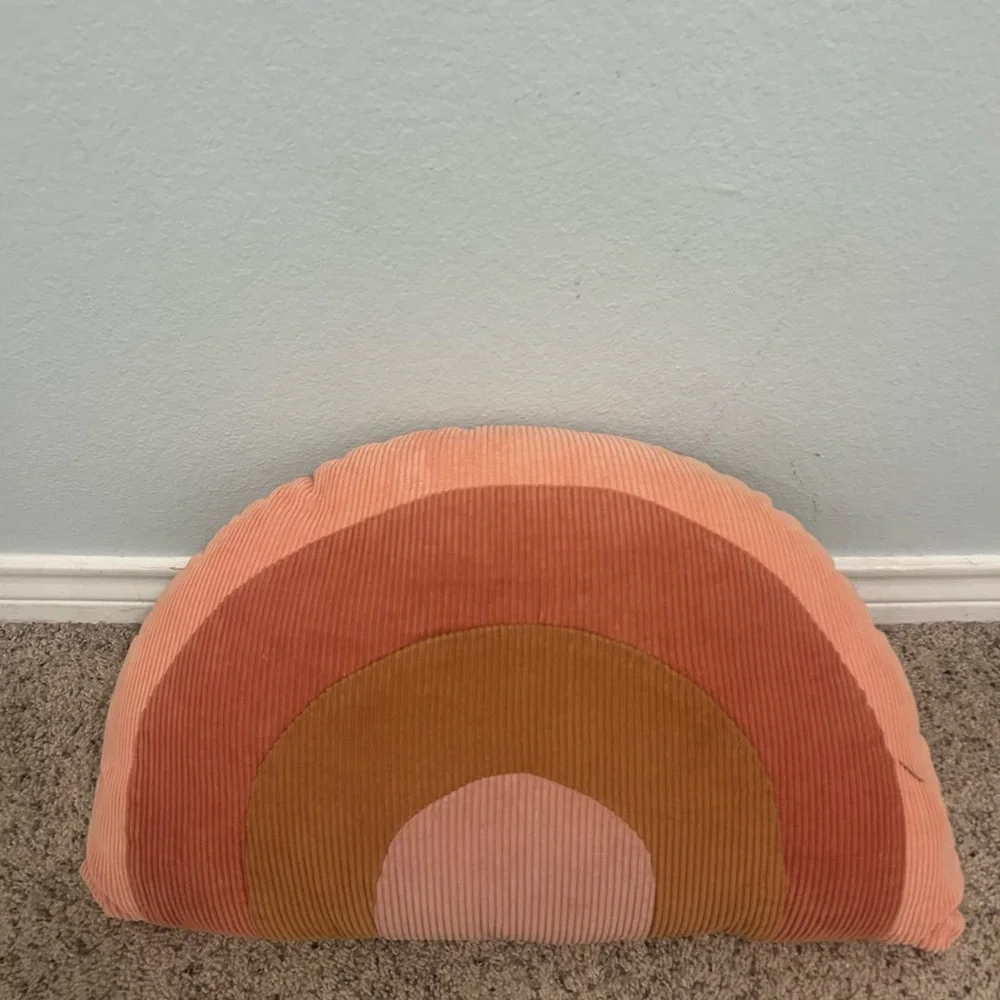 Cost Plus World Market Pink, Coral, Mustard Rainbow Corduroy Pillow